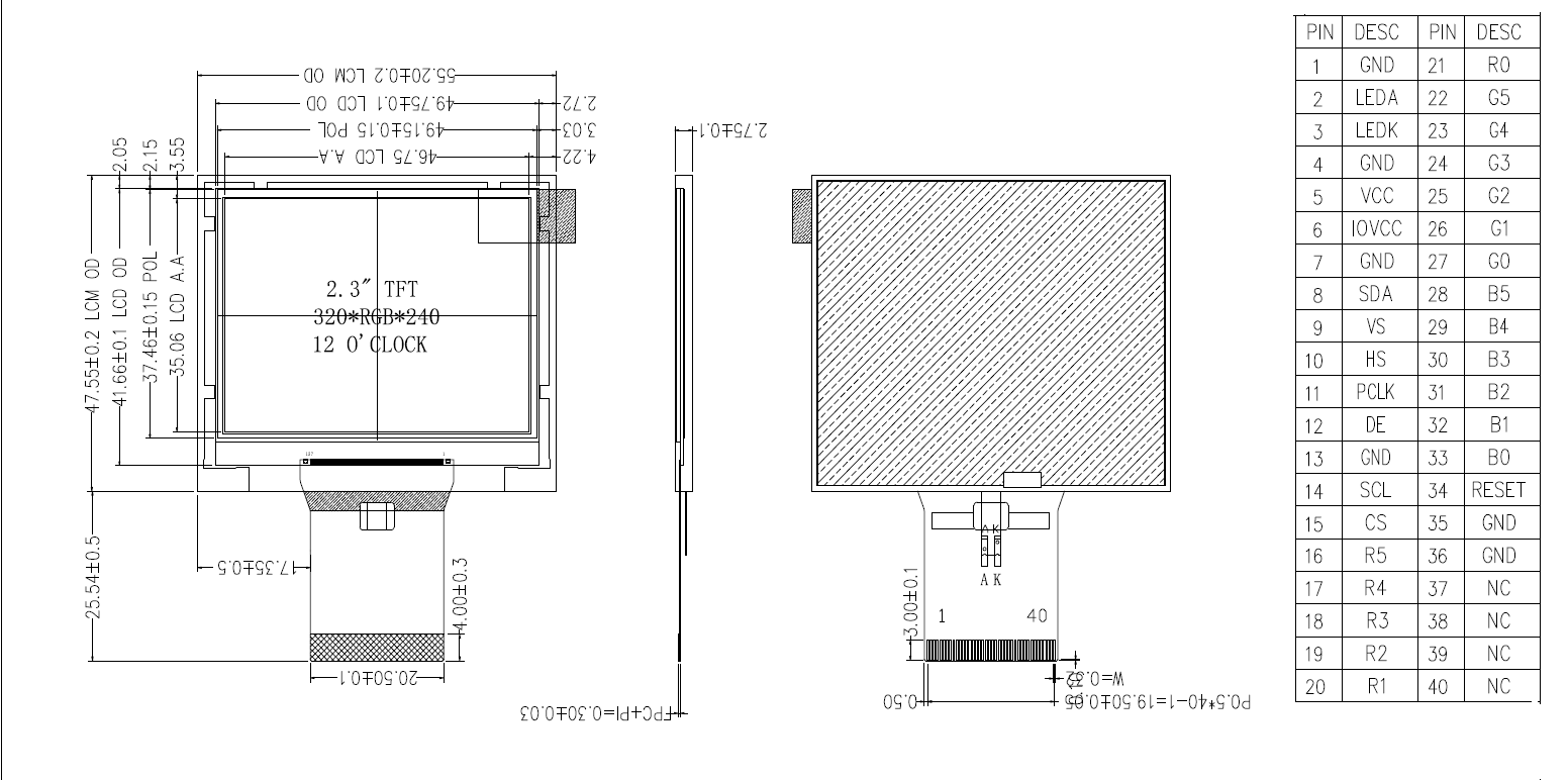 2.3 inch TFT LCD