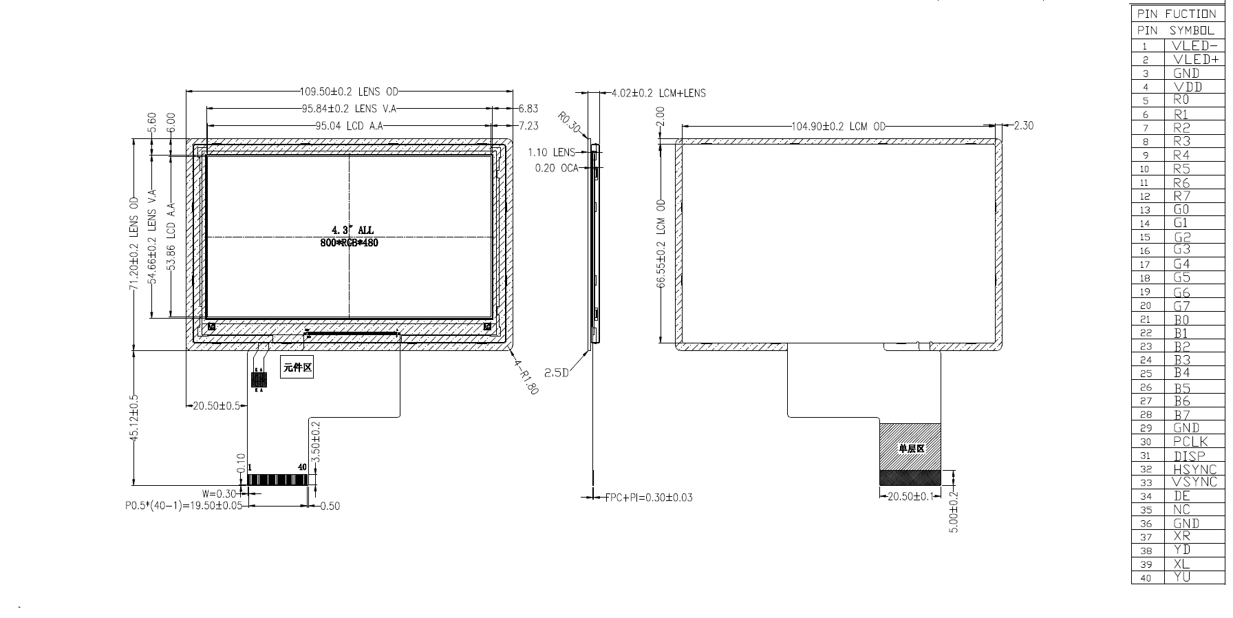 4.3 inch 800*480 IPS TFT